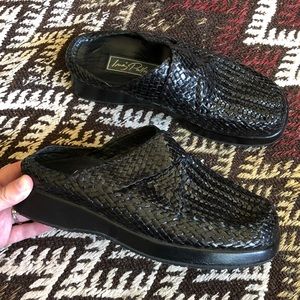 vintage • leather woven platform mules by Pons